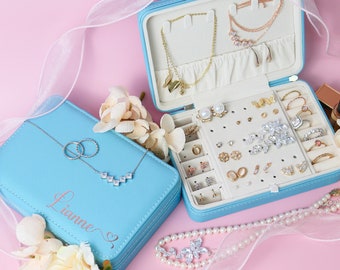 Personalized Jewelry Case Bridesmaid Gift Organizer, Christmas & Holiday Gift, Birthday, Custom Travel, Accessories, Monogram Box