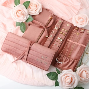 High quality Italian Velvet, Custom Suede Jewelry Roll, Christmas & Holiday Gift, Jewelry Holder, Personalized Gifts Wedding, Bridesmaid