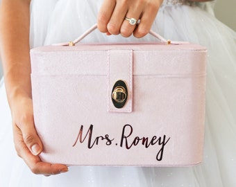 Estuche de terciopelo para espejo, organizador, neceser de maquillaje y joyería, maleta de mano, caja infantil, caja de recuerdos, espejo portátil, bolsa de cosméticos para damas de honor