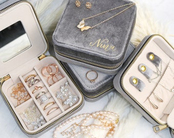 Custom Jewelry Box, Personalized Jewelry Box, Leather Travel Jewelry Box, Bridesmaid Gifts, Gift for Her, Organizer box ring Storage