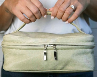 Gepersonaliseerde make-uptas Make-uptasje Make-uptasje bruidsmeisje voorstel cadeau vrijgezellenfeest gunst leren zakje vakantiecadeau reistasje