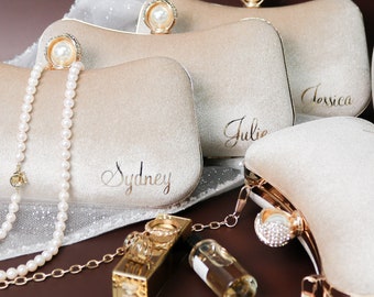 Double-Strap Velvet Clutch, Personalized Shoulder Bag, Christmas & Holiday Gift, Removable Gold-Plated Chain Evening Clutch, Wedding Bag