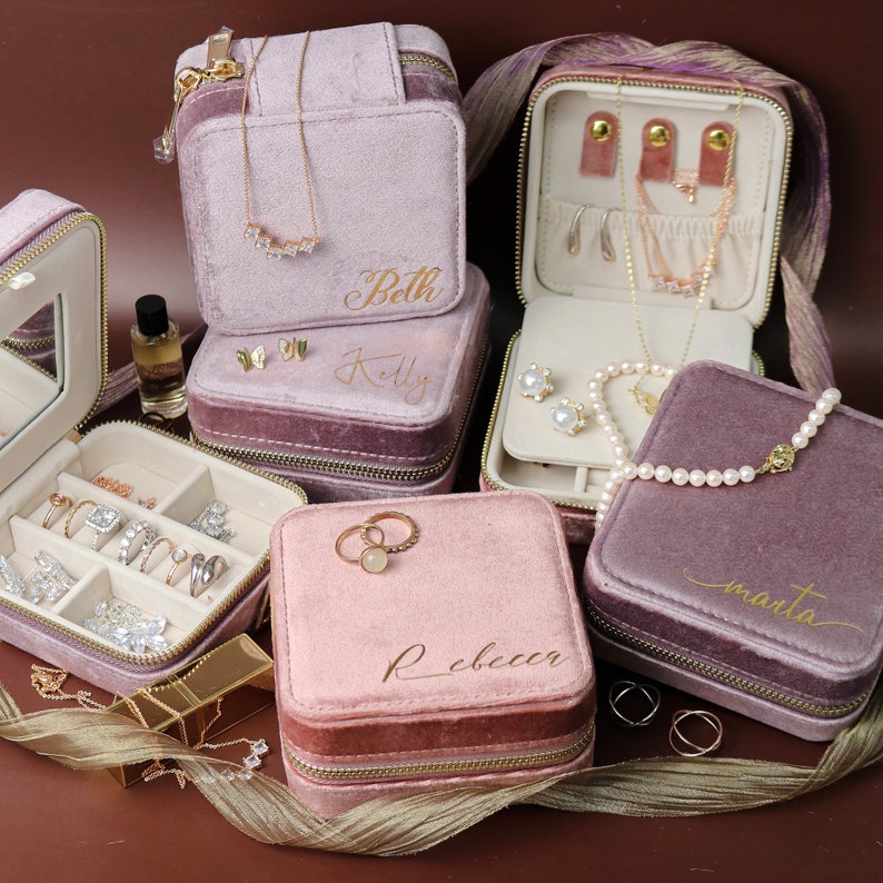 Personalized Custom Jewelry Box, Travel Box, Christmas & Holiday Gift, Bridesmaid Bride, Birthday Monogram Jewelry Case, Initials and Names image 10
