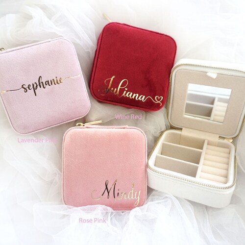 Personalized Jewelry Box Bridesmaid Gift Bride Gift Velvet Etsy