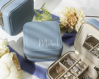Joyero personalizado, joyero de viaje de cuero, regalo para dama de honor, regalo para ella, organizador de anillos
