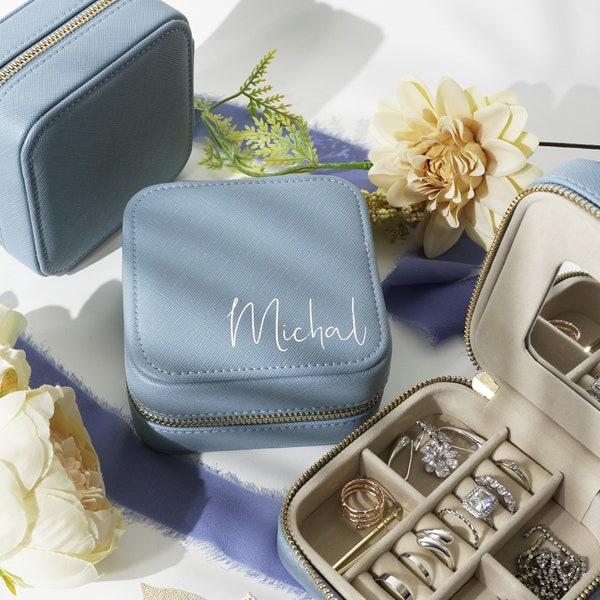 Custom Jewelry Box, Personalized Jewelry Box, Leather Travel Jewelry Box, Bridesmaid Gifts, Gift for Her, Organizer box ring Storage