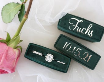 Velvet Ring Box, 3-Rings Holder, Triple/Double/Single Slot Vintage Style Case, Christmas & Holiday Gift, Ceremony, Engagement, Wedding