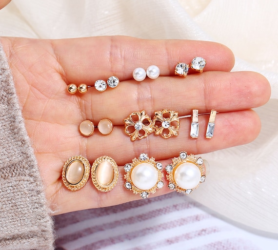 Earring Set of Pairs, Opal Gold Jewelry Earrings for Women