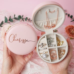 Joyero de viaje personalizado para niñas o damas de honor, regalo de Navidad y festivo, nombre de niña de las flores, cumpleaños perfecto, boda