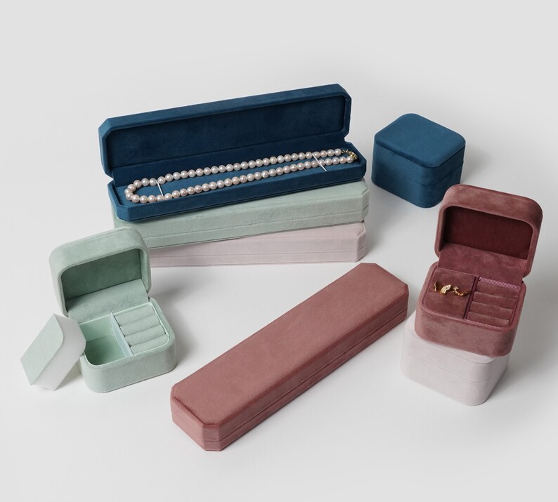 Personalized Velvet Ring Box| Necklace box| Custom Wedding Ring Box | Bracelet Box| Earring Box| Watch Box| Gift Box| Jewelry Storage Box image 7