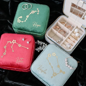 Birth Constellation Jewelry Box velvet, Jewelry Case, Italian Velvet, Customizable Jewelry Case, Wedding, Holiday Gift Birthday Gifts