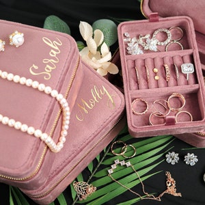 Two-Tier Box, high Italian Velvet, Personalized Medium Jewelry Box, Christmas & Holiday Gift, Double-Layer Organizer, Bridesmaid Gifts Nude Pink