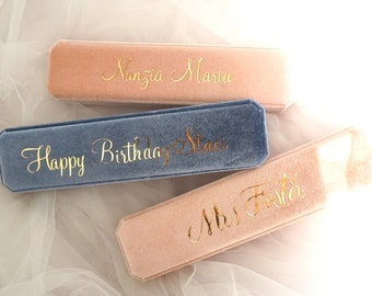 Personalized Velvet Jewelry Box, Bracelet Case, Perfect Christmas & Holiday Gift For Her, Long Chain/Necklace Storage, Wedding, Birthday