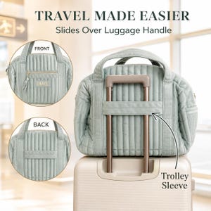 Personalized Velvet Duffle Bag with Trolley / Luggage Sleeve, Custom Name Carry-On Weekender + Small Pouch for Women & Girls Overnight Bags image 6