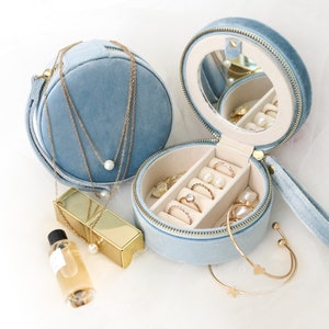 Portagioie rotondo con guinzaglio, velluto personalizzato di alta qualità, regalo di Natale e di festa, damigella d'onore per amica, regalo per la migliore amica, matrimonio