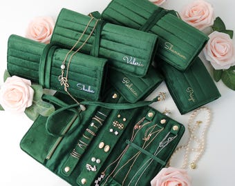 Joyero enrollable de terciopelo italiano de alta calidad, de ante, ideal como regalo de Navidad o para ocasiones especiales. También sirve como soporte para joyas y es un regalo personalizado para bodas y damas de honor.
