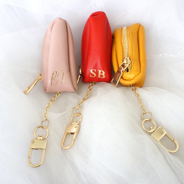 Chain Pouch, Coin Purse, Lipstick Case, Car Key Protect Keychain Bag Inside Chain, Perfect Bridal Shower Gifts, Personalized Compact Leather