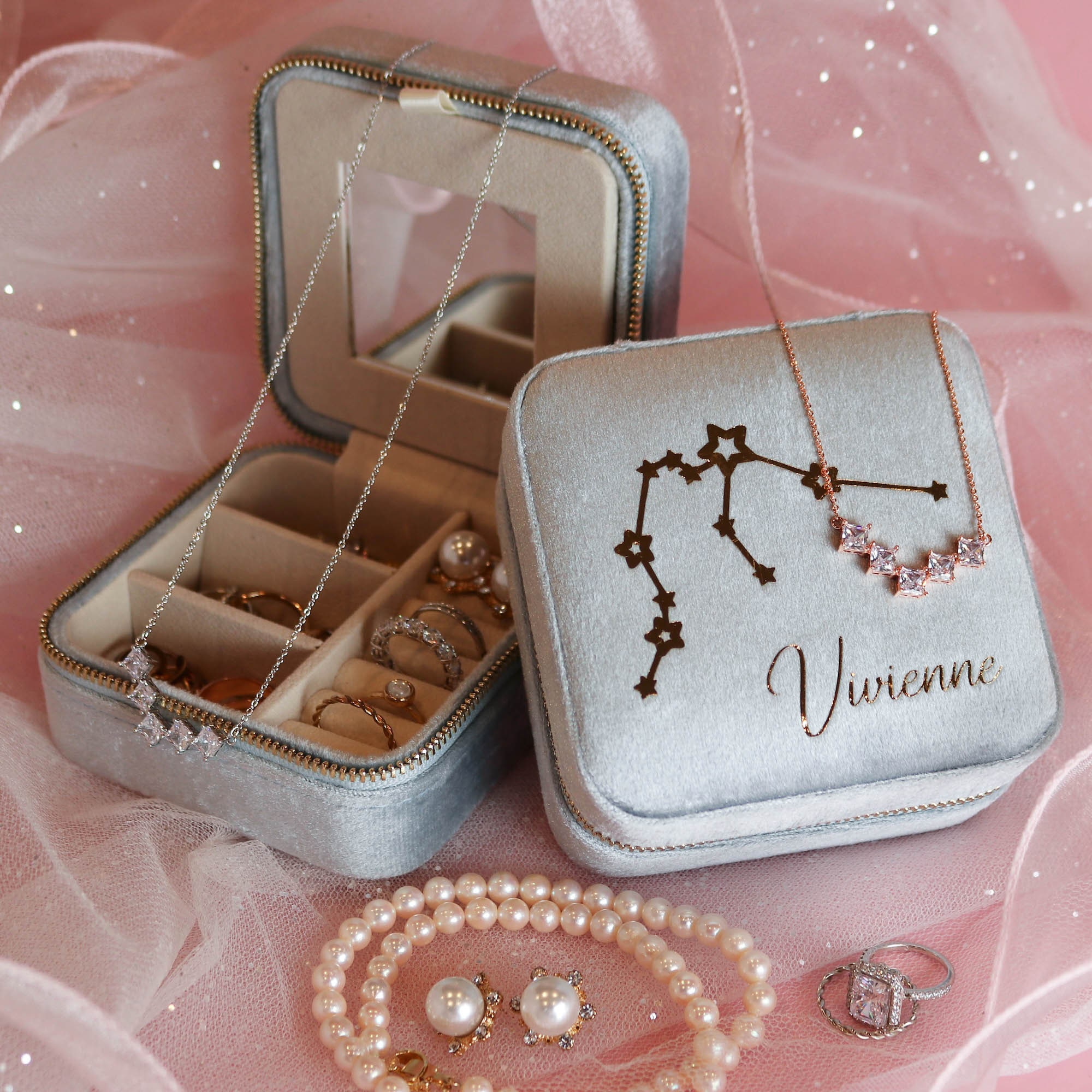 Costellation Box Birth Constellation Jewelry Box Velvet, Jewelry Case, Italian Velvet ...
