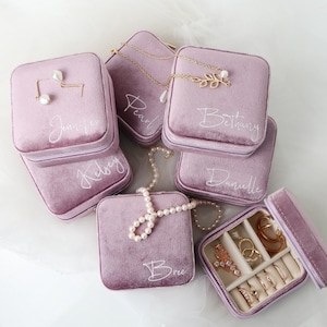 Italian Velvet Personalized Jewelry Box Inside Suede, Christmas & Holiday Gift For Her, Bridesmaid Maid of Honor Portable Travel Case