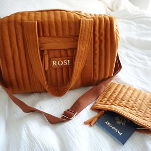 Personalisierte Samt Reisetasche mit kleinem Beutel, benutzerdefinierte Name Seesack, Handgemachte Tasche, kleine Sporttasche, Weekender Übernachtung für Frauen Mädchen