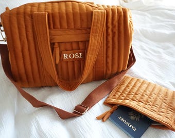 Personalized Velvet Duffle Bag with Small Pouch, Custom Name Duffel Bag, Carry-On Bag, Small Gym Bag, Weekender Overnight for Women & Girls