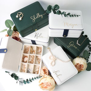 Leren tweelaags, gepersonaliseerde grote sieradendoosjes, kerst- en vakantiecadeau, aangepaste bruiloft bruidsmeisjesdoos, reisetui, monogram