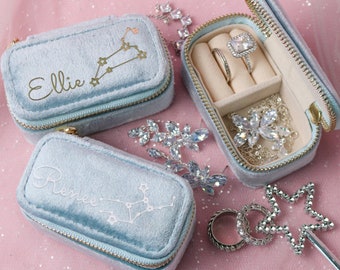 Mini estuche de viaje para joyas, caja de joyería personalizada de terciopelo italiano / Ideal para damas de honor o como regalo de cumpleaños