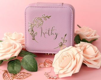 Custom Jewelry Box, Personalized Jewelry Box, Leather Travel Jewelry Box, Bridesmaid Gifts, Gift for Her, Organizer box ring Storage