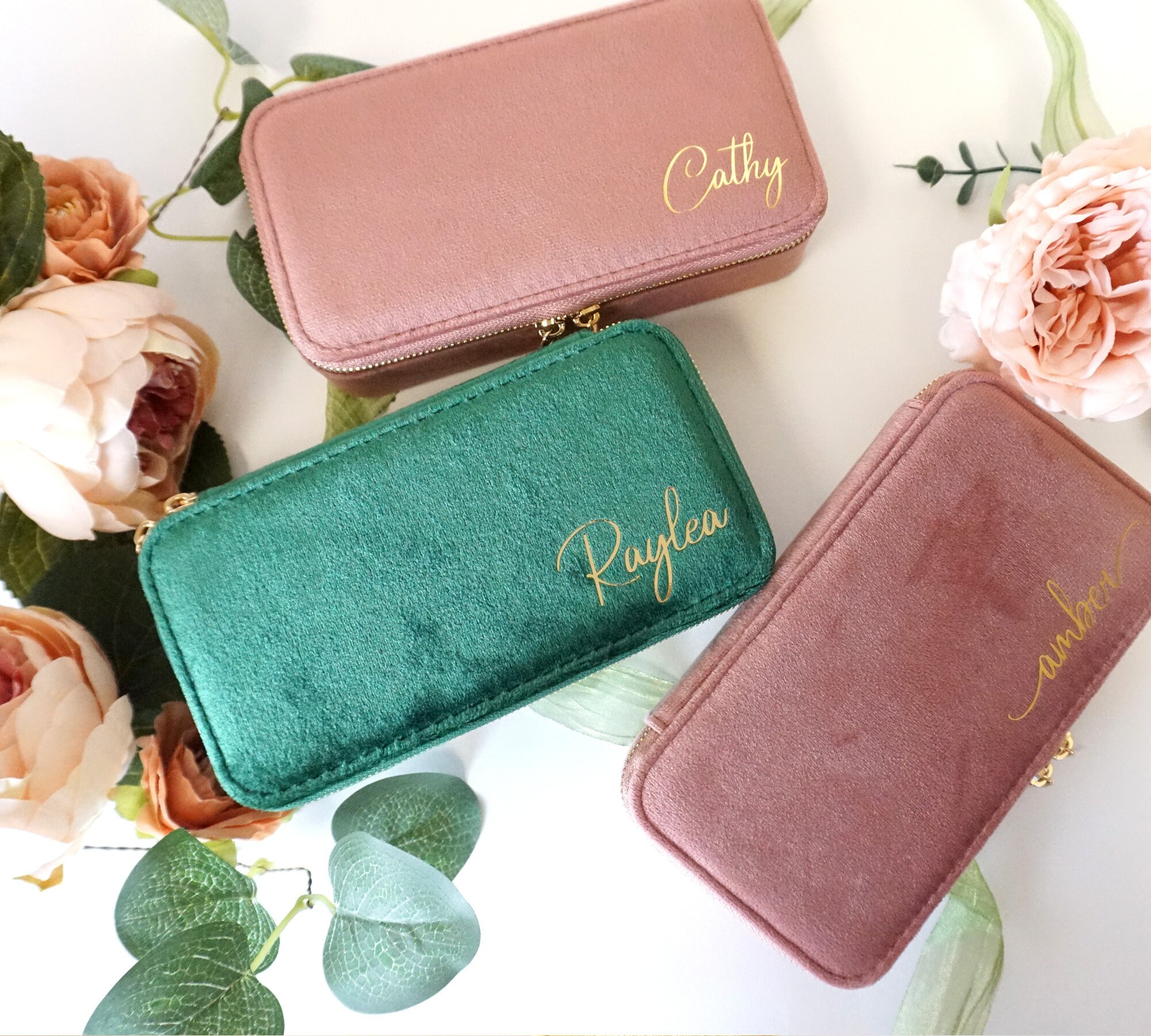 Velvet Interior Jewelry Box, Italian Velvet Jewelry Travel Case, Christmas & Holiday Gift, Bridesmaids Gift, Velvet Pouch, Christmas Gifts