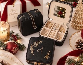 Personalized Jewelry Medium Size Jewelry Boxes, Christmas & Holiday Gift, Travel Jewelry Box, Zipper Jewelry Box, Personalized Jewelry Case