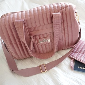 Personalisierte Samt Reisetasche mit kleinem Beutel, benutzerdefinierte Name Seesack, Handgemachte Tasche, kleine Sporttasche, Weekender Übernachtung für Frauen Mädchen