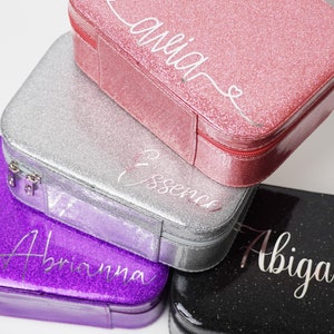 Leuke gepersonaliseerde make-updoos, make-uptas waterdichte make-uptas, verjaardagscadeau voor meisjes, accessoiredoos, glitterprinsesdoos, naamdoosje