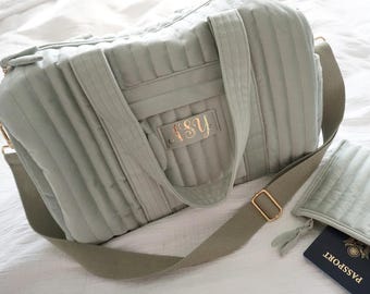 Personalized Velvet Duffle Bag with Small Pouch, Custom Name Duffel Bag, Carry-On Bag, Small Gym Bag, Weekender Overnight for Women & Girls