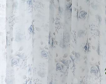 Cynical Rose, Floral Chiffon Fabric by the yard, made in Korea, Polyester Blue Rose Dress Skirt Blouse Sheer Curtain Fabric 150cm 59&quot; wide