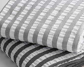 Greys | Stripe Seersucker by the yard 2 colors made in Korea Multi-color Striped Yarn Dyed Fabric Summer Bedding, Apparel 110cm 44" wide