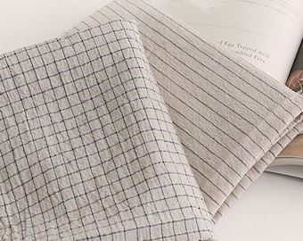 French Blue  | Washed Cotton Linen by the yard 2 patterns made in Korea Window Pane Stripe Curtain Tablecloths Home Textiles 145cm 57&quot; wide