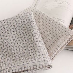 French Blue  | Washed Cotton Linen by the yard 2 patterns made in Korea Window Pane Stripe Curtain Tablecloths Home Textiles 145cm 57&quot; wide