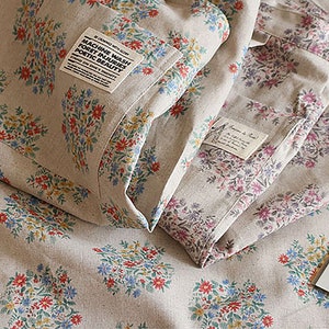 Brushed Cotton and Linen Canvas - Spice Fern Leaves and Flower Stripes - British Imported