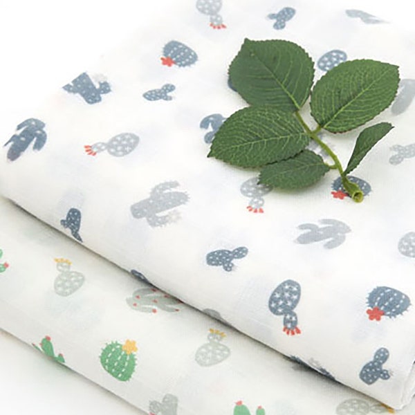Cactus | Cotton Double Gauze by the yard 2 colors Wide Muslin Swaddle Cotton Printed Gauze Baby Blankets Fabric Made in Korea 150cm 59" wide