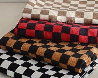 Autumn Checkers| 21 Wale Corduroy Fabric by the yard 4 colors Polyester Corduroy Soft Vintage Upholstery Fabric made in Korea 145cm 57&quot;wide