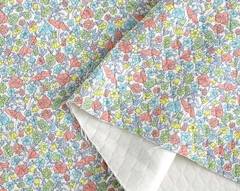 Laura Flower | Quilted Floral Cotton Knit by the yard 2 colors made in Korea Cotton Stretch Baby Fabric Nursery Bedding 150cm 59&quot; wide