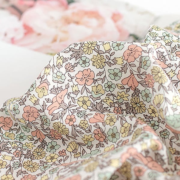 Emily Garden | Floral Double Gauze by the yard Flower Printed Cotton Gauze Baby Muslin Swaddle Summer Blanket Made in Korea 110cm 44"wide