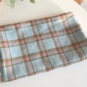 Soda | Pure Linen by the yard, Vintage Check, Washed Linen Fabric, Wide Plaid Linen, Home Textiles, Apparel, made in Korea 150cm 59&quot;wide