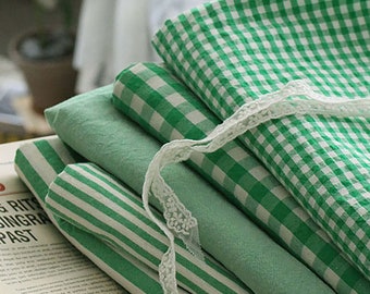 Green Green | Yarn Dyed Cotton by the yard, Melange Cotton, Vintage Washed Cotton, Stripe, Gingham Fabric made in Korea, 160cm 63"wide
