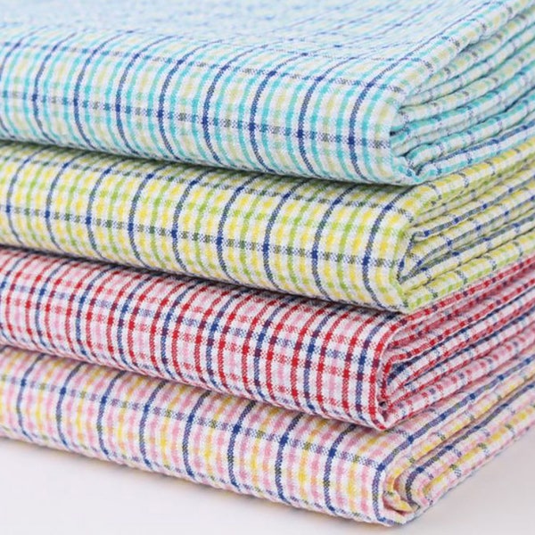 Mini Plaid | Seersucker by the yard 4 colors made in Korea Multi-color Check Pattern Yarn Dyed Fabric Summer Bedding Apparel 110cm 44" wide