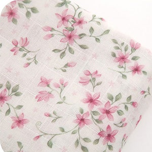 Starleaf | Cotton Double Gauze Fabric by the yard Flower Printed Cotton Baby Muslin Swaddle Floral Gauze Blanket Made in Korea 150cm 59"wide