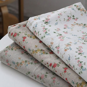 Mini Rose | Floral Cotton Linen by the yard, 3 colors, made in Korea, Vintage Rose Cotton, Washed Fabric, Home Textiles 145cm 57"wide