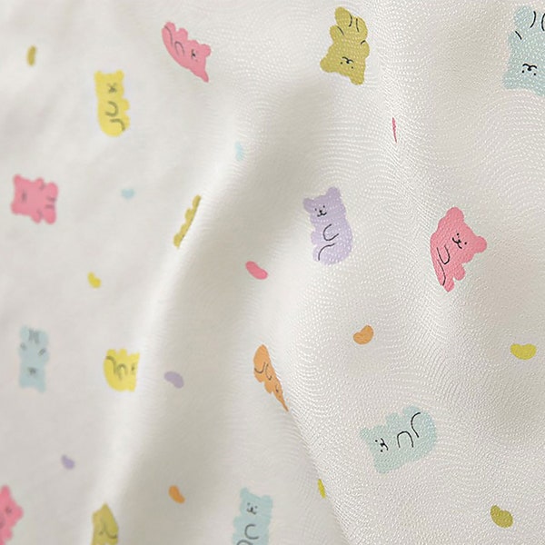 Jelly Bears | Viscose Rayon Fabric by the yard made in Korea Silk Pajama Dress Blouse Summer Apparel Bedding Blanket Fabric 110cm 43" wide