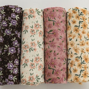 Gerbera | 21Wale Floral Corduroy Fabric by the yard 4 colors Polyester Corduroy Soft Vintage Flower Upholstery made in Korea 145cm 57"wide