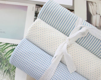 Blue Mono | Organic Cotton Knit by the yard 3 colors Double Faced Stretchy Cotton Jersey made in Korea Baby Nursery Fabric 150cm 59" wide
